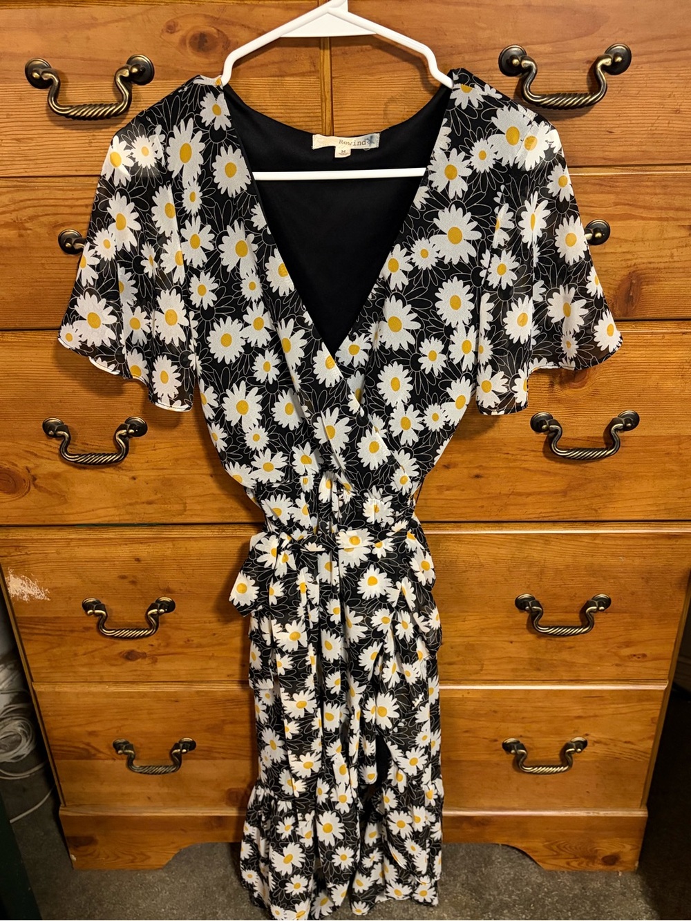 Rewind Black & White Daisy Wrap Maxi Dress